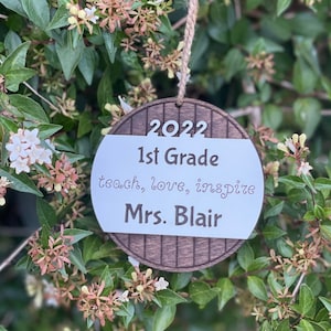 Personalized Teacher Christmas Ornament | Custom Name & Grade Level | Teach, Love, Inspire Engraved Wood Ornament Gift
