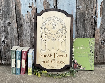 Speak Friend and Enter Wood Engraved Dwarven Door Sign | Elvish Ornate Frame | Fantasy Decor Gift