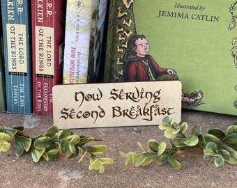 Now Serving Second Breakfast Kitchen Fridge Magnet. Wood Engraved Decor. Okie Original