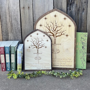 The Broken Sword and White Tree Wood Engraved Sign | Fantasy Ring Gift Decor | Shire-Inspired Art
