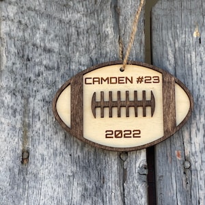 Personalized 3D Football Christmas Ornament | Custom Name & Jersey Number | Wood Engraved Sports Gift