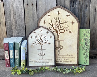The Broken Sword and White Tree Wood Engraved Sign | Fantasy Ring Gift Decor | Shire-Inspired Art