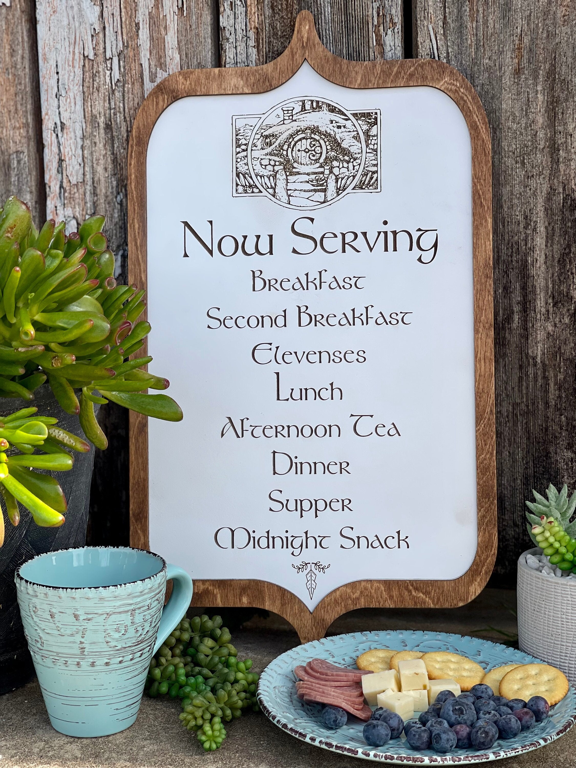 Second Breakfast Sign Wood Engraved LOTR Kitchen Wall Decor. Okie