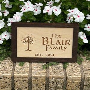 Customizable Fantasy Ring Family Name Sign. Choose Image Decor. Tree, Elven Love Pendant, Shire Door, Speak Friend & Enter Door.