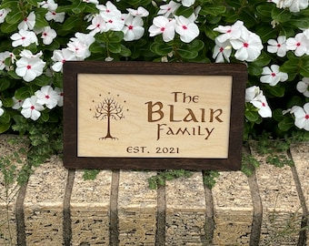 Customizable Fantasy Ring Family Name Sign. Choose Image Decor. Tree, Elven Love Pendant, Shire Door, Speak Friend & Enter Door.
