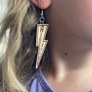 High Voltage Wood Engraved Dangle Earrings | Electrical Danger Earrings | Line Wife Jewelry