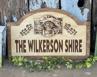Custom Shire Sign – Personalized Family Name Wood Engraved Gift | Fantasy-Inspired Home Decor