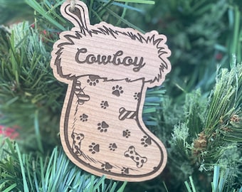 Personlized Custom Dog Name Stocking Christmas Ornament 2022. Okie Original. Pet Ornament