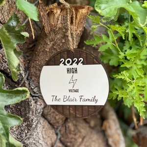 High Voltage Lineman 2024 Personalized Family Christmas Ornament. Wood Engraved Line Life Gift for Lineman.