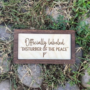 Officially Labeled “Disturber of the Peace” F Wood Engraved Sign | Personalized Fantasy Ring Decor Baby Nursery | Baby Shower Gift