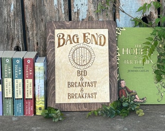 Shire Bed and Second Breakfast Sign | Wood Engraved Fantasy Kitchen Wall Decor