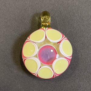 CFL Yellow/Orange & Pink Dotstack Mandala Swirl Borosilicate Glass Pendant