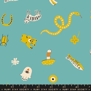 Ruby Star Society Fabric - Ooh Lucky Lucky - Novelty Cat Fish Snake - 1/2 Yard
