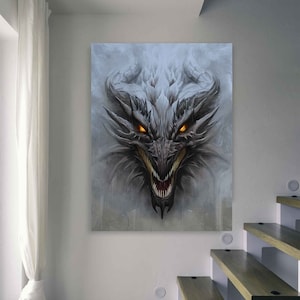 Drachenkopf Leinwand Wand Kunst Druck Fantasy Monsters Wandbehänge Drachen Wand-Dekor Leinwand Druck Geschenk Idee Schlafzimmer Wand Kunst Wohnzimmer Dekor