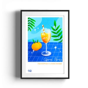 Aperol Spritz Cocktail Kunstdruck | Eleganter Barwagen Dekor | Retro-inspiriertes Party-Drink-Schild | Minimalistische Wandkunst für trendige Räume