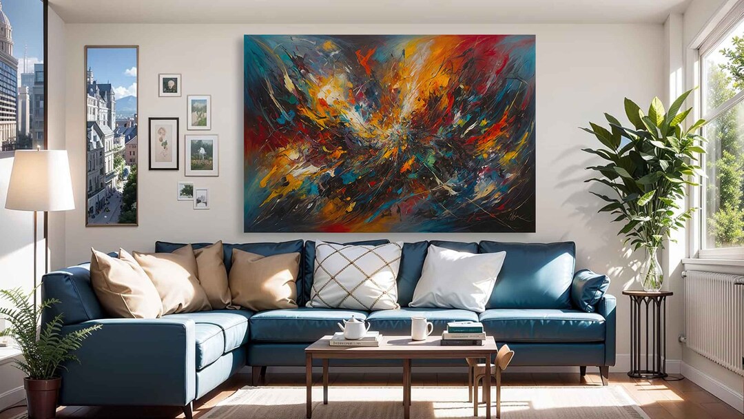 Abstract Art Paint Splatter Oil Painting on Canvas Art Wall Decor ...