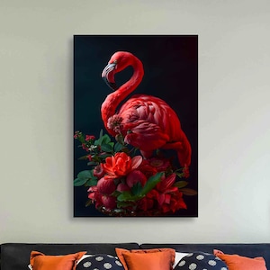 Flamingo Nature Canvas Wall Art Prints, Cozy Flamingo Wall Art - Pink Canvas Print for Bedroom and Living Room