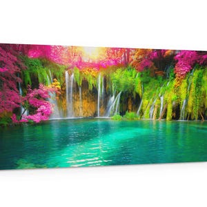 Große Panorama-Wandkunst | Plitvicer Seen Wasserfall Landschaft | Malerische Natur Leinwanddruck
