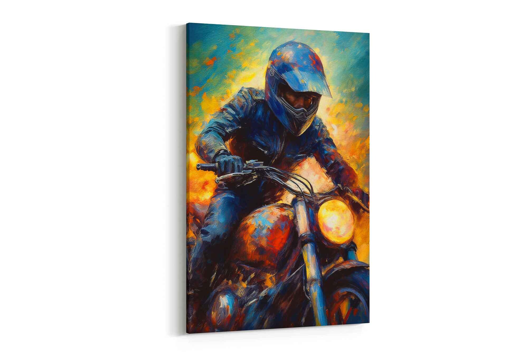 Abstrakter Motorradfahrer Wandkunst - Bold Bunt Biker Gemälde Druck für das moderne Haus, Garage oder Mann Höhle Wand-Dekor