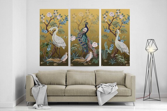 Vibrant Peacock Set of 3 Canvas Wall Art Prints, Vibrant  Prints, Chic Living Room Wall Art - Framed Art Bedroom Prints