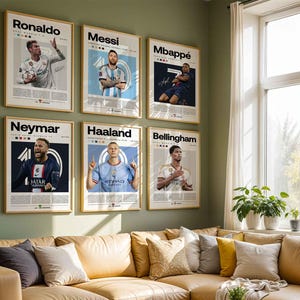 Stampe da parete con le leggende del calcio di Ronaldo, Messi, Mbappé, Neymar, Haaland e Bellingham, idea regalo di compleanno per lui