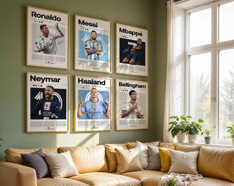 Football Legends Poster Print | Ronaldo, Messi, Mbappé, Neymar, Haaland & Bellingham