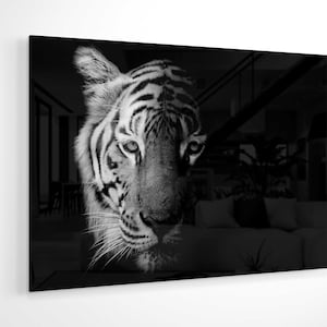 Glass Wall Art Black and White Tiger Profile / Wall Decor /  Bedroom Artwork / Living Room Decor / Animal Prints / Acrylic Photo Prints