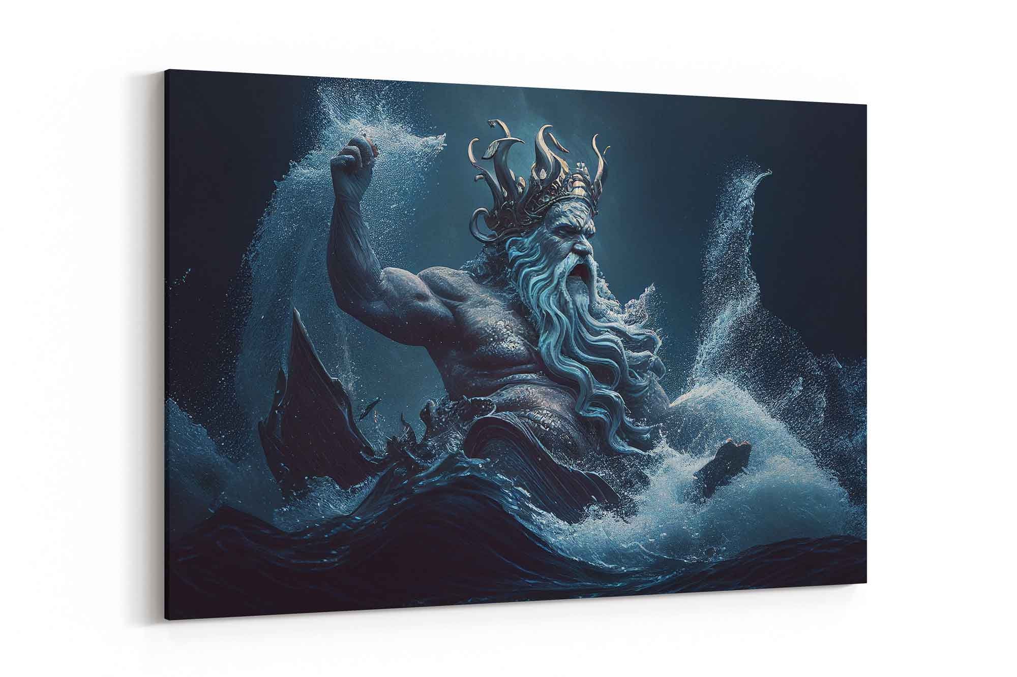 Poseidon Mythology Greek God Sea Canvas Wall Art Framed Prints, Poseidon Statue, Greek Mythology