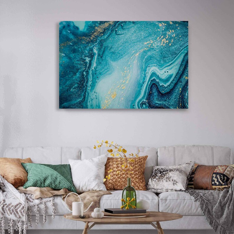 Abstract Blue Ocean Canvas Wall Art Prints, Canvas Wall Decor, Modern