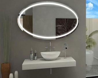 Cuarto de baño, espejo de lavabo, espejo ovalado, espejo LED ovalado, LED, espejo decorativo, espejo LED, espejo, LED táctil, interruptor táctil