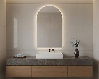 Arched LED Bathroom Mirror: Modern Lighted Wall Decor