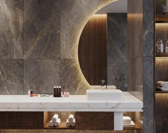 Radius LED-badkamerspiegel: decoratieve spiegel met aanraakschakelaar