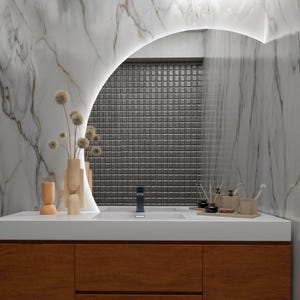 Gilded , Radius Mirror,Bathroom, Washbasin Mirror, Led, Decorative Mirror, Led Mirror, Mirror,Touch Led , Touch Switch