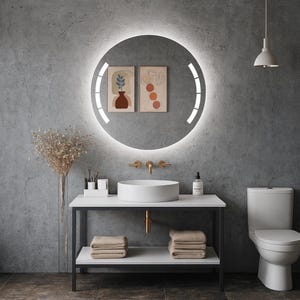 Round LED Vanity Mirror – Modern Backlit Bathroom Wall Mirror with Decorative Cut-Out Design, Lighted Makeup Mirror, Christmas Gift Idea
