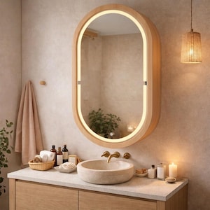 LED Beech Mirror Cabinet – Bathroom, Makeup & Medicine Storage