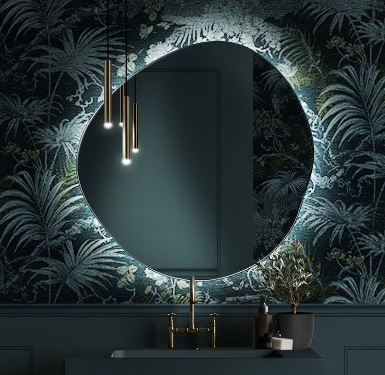 Asymmetrical,Bathroom, Washbasin Mirror, Led, Decorative Mirror, Led Mirror, Mirror,Touch Led , Touch Switch image 2