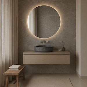 Espejo redondo con sensor táctil LED: Arte de pared moderno para tocador de baño
