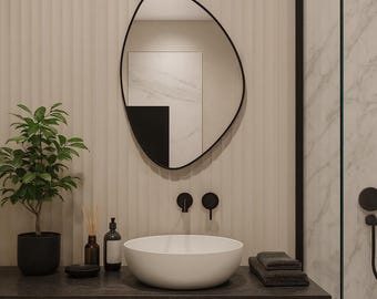 Asymmetrical Wall Mirror with Black Frame: Modern Abstract Decor