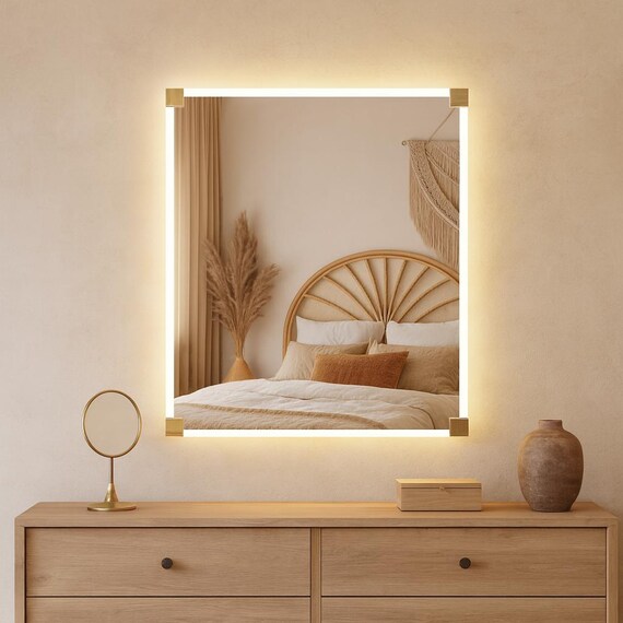 Specchio da bagno intelligente a forma irregolare con luce LED per trucco da parete montato su tavolo da trucco - Cina Specchio di vetro, Specchio per il bagno