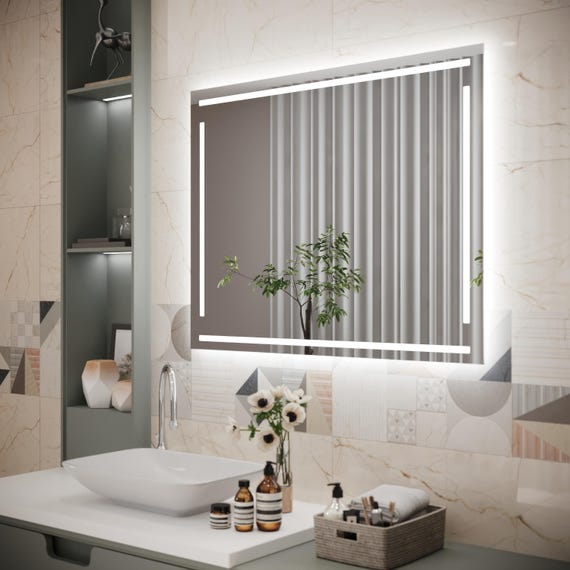 Miroir De Salle De Bain LED Hobart - Avec Horloge Et Interrupteur - Design Moderne - Pologne