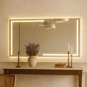 Rectangular LED Lighted Mirror for Bedroom Entryway Decor | Large Backlit Decor Piece