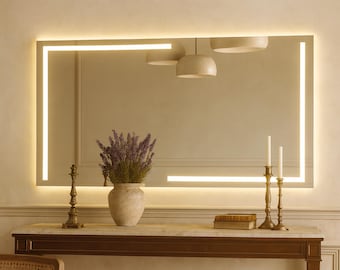 Rechteckiger LED-beleuchteter Spiegel für Schlafzimmer-Entryway-Dekor | Großes hinterleuchtetes Dekorstück