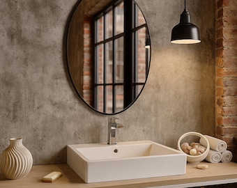 Espejo de pared ovalado con marco negro: espejo de tocador de baño moderno, decoración minimalista para el hogar.