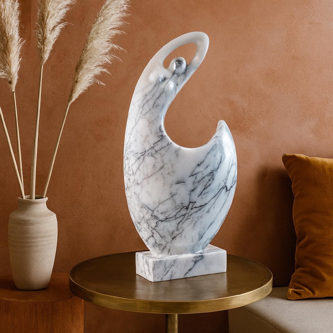 Marble Abstract Sculpture Modern Minimalist Art, Hand Carved White ...