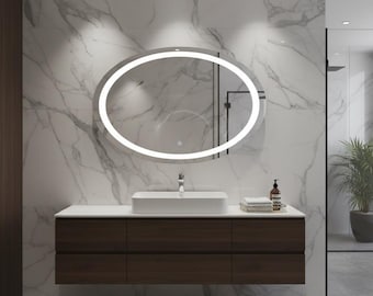 Espejo LED ovalado moderno: espejo de pared iluminado, tocador retroiluminado para baño o dormitorio
