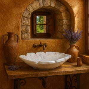 Natural White Marble Wash Basin with Artistic Design, Unique Bathroom Vanity Bowl