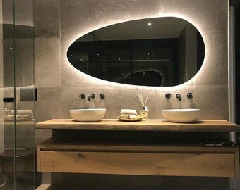 Asimmetrico, Bagno, Specchio lavabo, Led, Specchio decorativo, Specchio led, Specchio, Touch Led, Interruttore touch