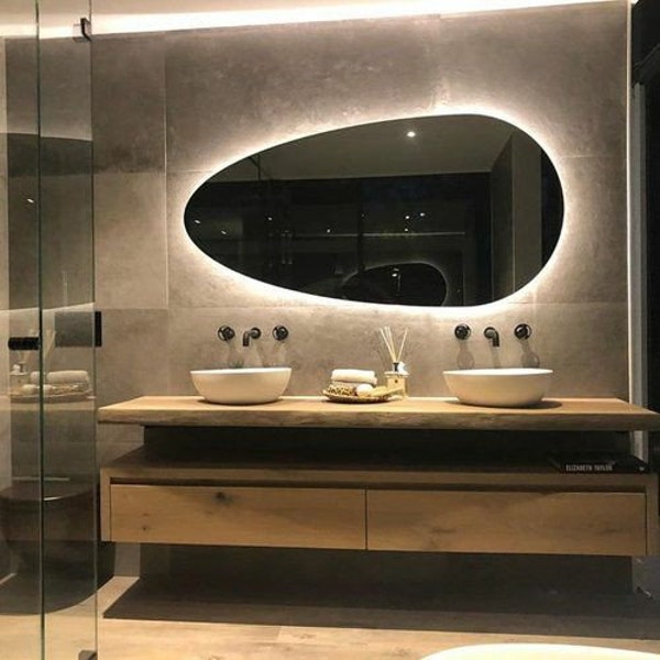 Asymmetrical,Bathroom, Washbasin Mirror, Led, Decorative Mirror, Led Mirror, Mirror,Touch Led , Touch Switch