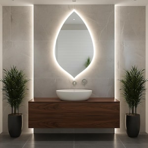 Handmade Leaf LED Mirror, Organic Wall Decor, Bathroom Vanity Light Mirror