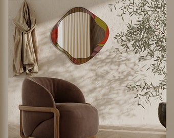 Stained Glass Mirror,Asymmetrical,Irregular Mirror,Living room mirror, Dresser, Bathroom,Wall mirror,Washbasin Mirror,4 mm Flotal Mirror